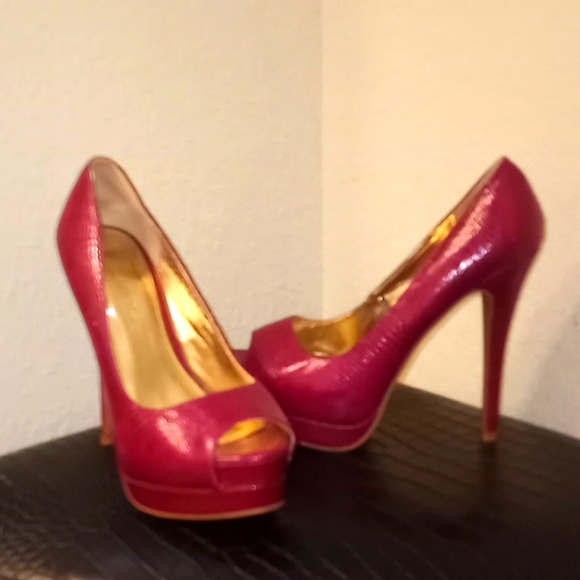 C Label Raspberry Snakeskin Stiletto Platform π - Picture 13 of 15